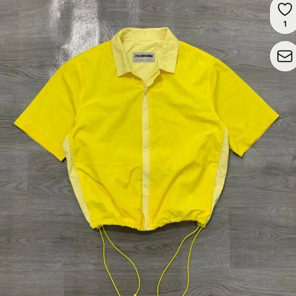 zara X RHUIGI TECHNICAL SHIRT Neon Yellow Half-Zip Nylon Jacket size small - Picture 2 of 4